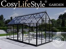 Orangerie, invernadero en cristal 13,3m², 4,45x2,99x2,95m con base y crestería/cima, Negro