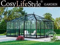 Invernadero, orangerie en cristal 19m², 5,14x3,71x3,15m con base y cumbrera, Negro