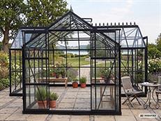 Orangerie en verre, 21,3m², 4,61x4,62x2,48m avec socle, noir