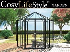 Invernadero orangerie con vidrio hexagonal 3,74m², 2,08x2,4x2,32m, Negro