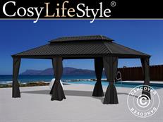 Gazebo Santa Fe w/curtains and mosquito net, 3.65x6 m, Black