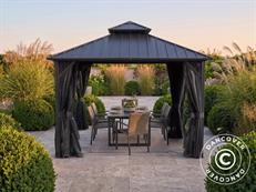 Cenador de jardín Santa Fe Steel+ con cortinas y mosquitera, 3x3m, Negro
