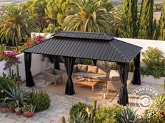 Cenador de jardín Santa Fe Steel+ con cortinas y mosquitera, 3,65x6m, Negro