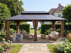 Cenador de jardín Santa Fe Steel+ con cortinas y mosquitera, 3,65x6m, Marrón