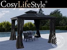 Gazebo San Bruno w/curtains and mosquito net, 3x3 m, Black