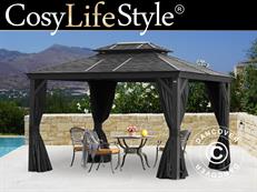 Gazebo San Bruno w/curtains and mosquito net, 3x4 m, Black