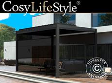 Bioklimatischer Pergola-Pavillon San Pablo Alu+, 4x4m, inkl. 4 Seitenwände, Schwarz