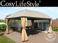 Gazebo San Jose w/curtains and mosquito net, 3.6x5 m, Brass/Beige