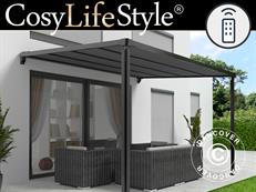 Cubierta para patio, pérgola adosada Santa Ynez, 4x3m, Negro/Gris Oscuro