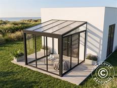 Jardin d'hiver San Pablo Alu+ avec fenêtres + portes coulissantes, 3x3m, Noir