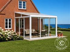 Jardin d'hiver San Pablo Alu+ avec fenêtres + portes coulissantes, 3x3m, Blanc