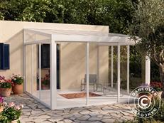Jardin d'hiver San Pablo Alu+ avec fenêtres + portes coulissantes, 4x4m, Blanc