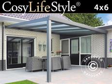 Patio Cover Expert w/Polycarbonate Roof, 4x6 m, Anthracite
