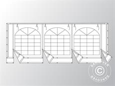 Mur d’extrémité avec grande fenêtre et porte large, 6 m, PVC, blanc/gris