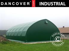 Zelthalle, Rundbogenhalle 8x15x4,33m mit Schiebetür, PVC, Grün