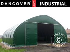 Zelthalle, Rundbogenhalle 10x15x5,54m mit Schiebetür, PVC, Grün