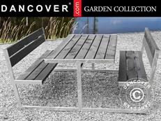 Mesa de picnic con respaldo, 2,05x1,8x0,85m, Negra