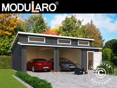 Double garage, carport en bois Vaasa, 7,8x5,2x3,21m, 44mm, Gris foncé