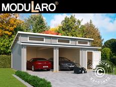 Double garage, carport en bois Vaasa, 7,8x5,2x3,21m, 44mm, Gris clair