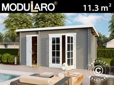 Abri en bois, cabane Riga 4,25x2,8x2,22m, 34mm, 11,3m², Gris clair