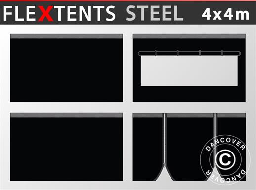 Šoninės sienelės rinkinys išskleidžiamoms pavėsinėms FleXtents Steel ir Basic v.3 4x4m, Juoda