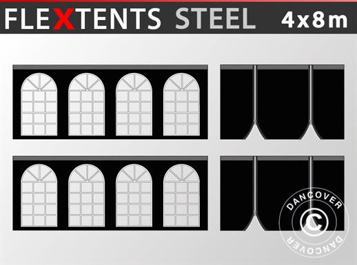 Šoninės sienelės rinkinys išskleidžiamai pavėsinei FleXtents Steel 4x8m, Juoda