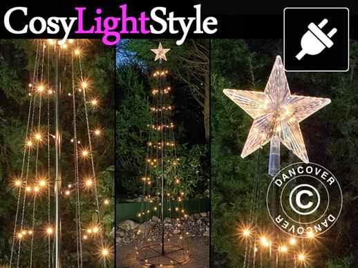 Árvore de luz LED com estrela, 2,4m, multifunções, Branco Quente