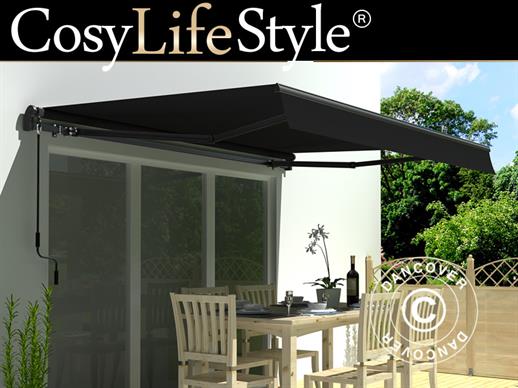 Awning w/Crank handle, 3.95x3 m, Black/Black Frame