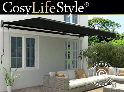 Awning w/Crank handle, 3.95x3 m, Black/Black Frame