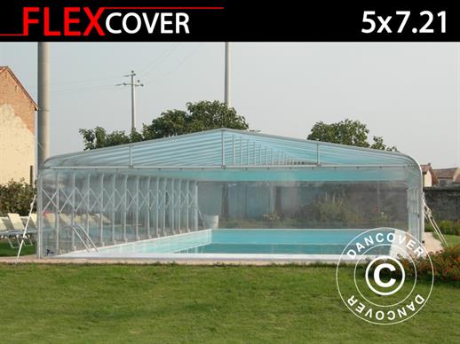 Abri tunnel pour piscine, pliable, 5x7,21x2,65m, Blanc/Transparent