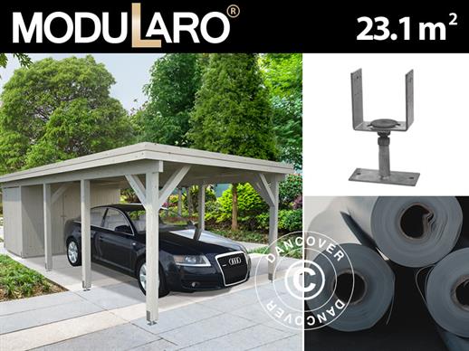 Houten carport met berging, 3,6x7,62x2,32m, 23,1m², Naturel, COMPLETE SET