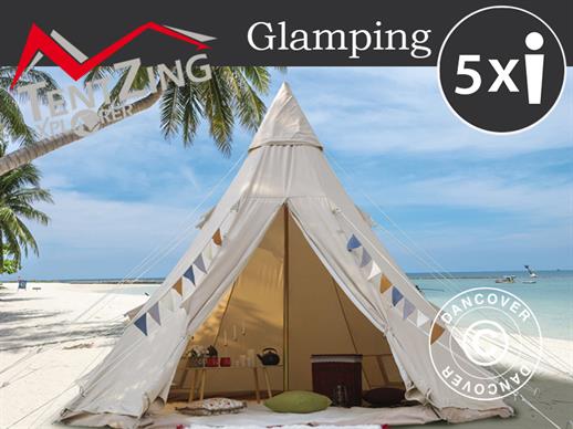 Namiot dzwonkowy do glampingu, TentZing®, 5x5m, 5-osobowy, Piaskowy