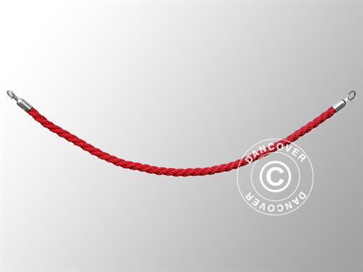 Cordon torsadé pour poteau de files d'attente, 150cm, Rouge avec crochet Argent RESTE SEULEMENT 2 PC