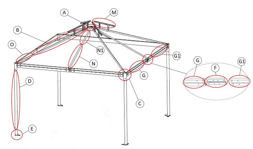 Gazebo de jardim Osiris 4x4m, Areia