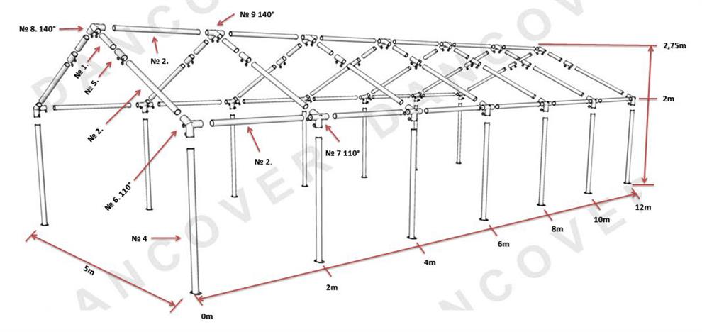 Tenda para festas Original 5x10m PVC, "Arched", Branco