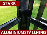 Växthus glas 2,44x3,08x2,34m med bas, 7,51m², Svart