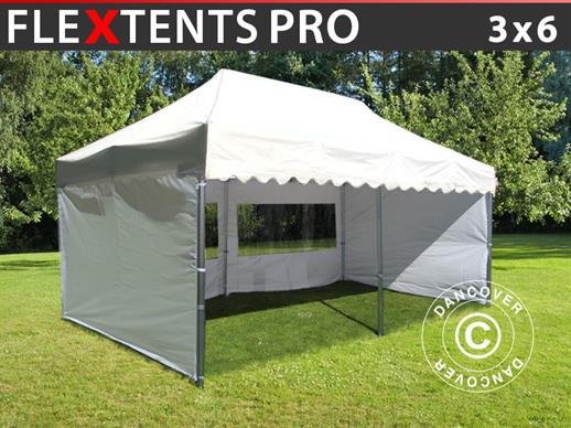 Vouwtent/Easy up tent FleXtents PRO "Wave" 3x6m Wit, inkl. 6 Zijwanden