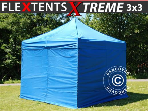 Tente pliante FleXtents Xtreme 50 3x3m Bleu, avec 4 cotés