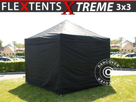 Gazebo pieghevole FleXtents Xtreme 50 3x3m Nero, inclusi 4 fianchi