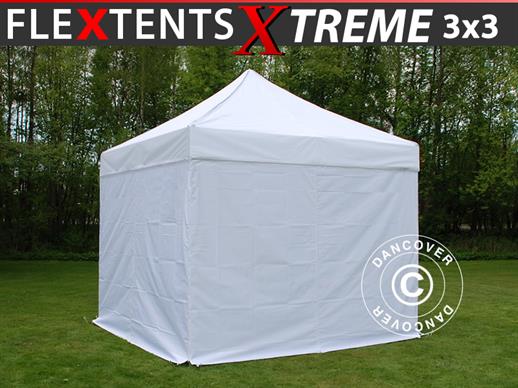 Faltzelt FleXtents Xtreme 50 3x3m Weiß, mit 4 Seitenwänden