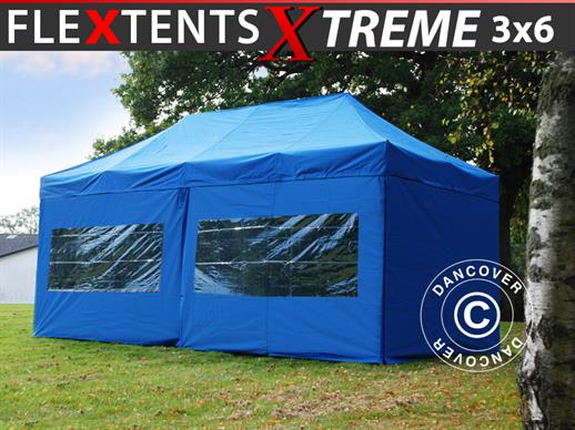 Vouwtent/Easy up tent FleXtents Xtreme 50 3x6m Blauw, inkl 6 Zijwanden