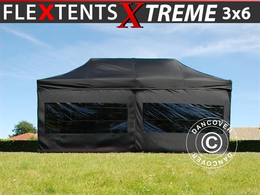 Vouwtent/Easy up tent FleXtent Xtreme 3x6m Zwart, inkl. 6 Zijwanden