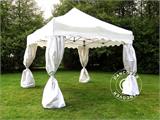 Tente Pliante FleXtents PRO "Wave" 3x3m Blanc, avec 4 rideaux decoratifs 