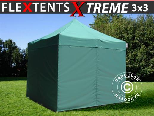 Faltzelt FleXtents Xtreme 50 3x3m Grün, mit 4 Seitenwänden