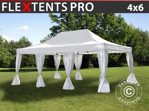 Namiot Ekspresowy FleXtents PRO 4x6m Biały, mq 8 ozdobnymi kurtynami