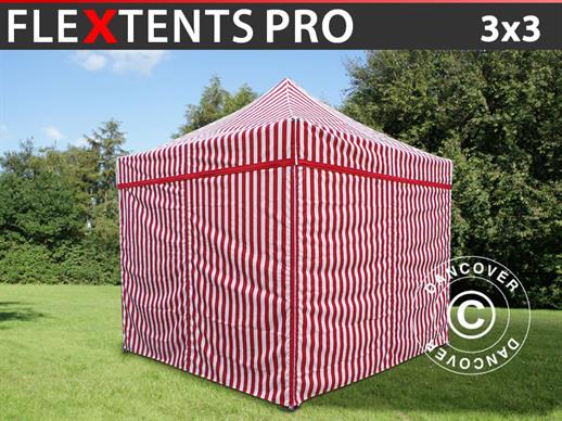 Vouwtent/Easy up tent FleXtents PRO 3x3m Gestreept, inkl. 4 zijwanden