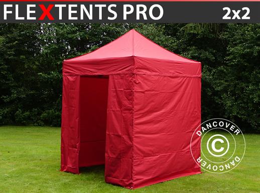 Faltzelt FleXtents PRO 2x2m Rot, mit 4 Seitenwänden