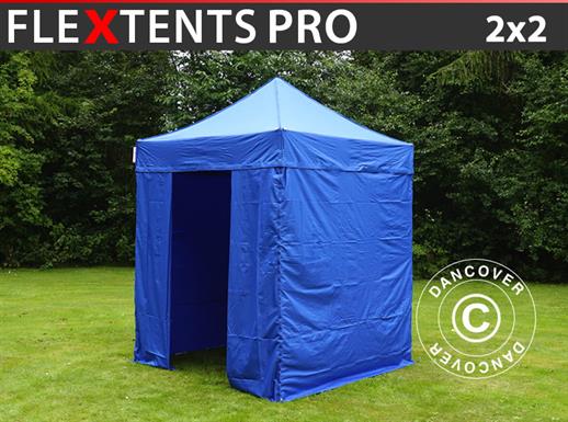 Faltzelt FleXtents PRO 2x2m Blau, mit 4 Seitenwänden