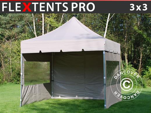 Tente Pliante FleXtents PRO "Peaked" 3x3m Latte, avec 4 cotés