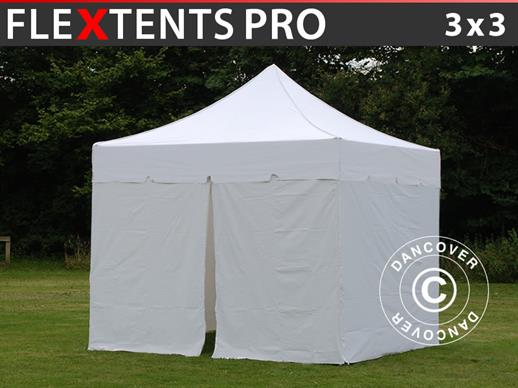 Vouwtent/Easy up tent FleXtents PRO "Peaked" 3x3m Wit, inkl. 4 zijwanden